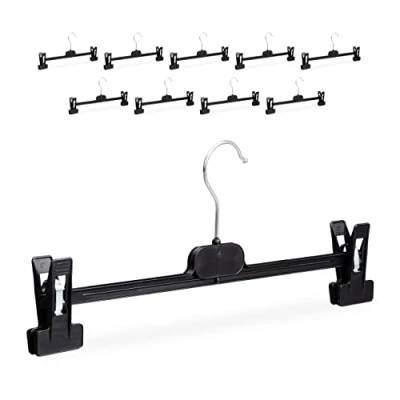 Afbeelding van Relaxdays broekhanger kledinghanger met klemmen 10 stuks rokhanger klem kunststof zwart