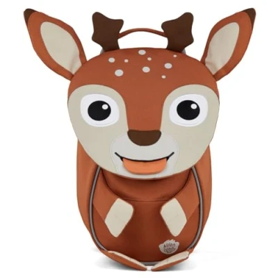 Afbeelding van Affenzahn Kleine kinderrugzak 1 tot 3 jaar van gerecyclede flessen groene kikker (afz nes 001 014) maat 25 cm, Bruin (reekalf), Eén