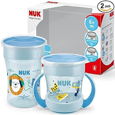 Afbeelding van NUK Magic Cup &amp; Mini Duo leerbeker, 360 lekvrije rand, vanaf 6 maanden en BPA vrij, 160 ml 230 ml, blauw