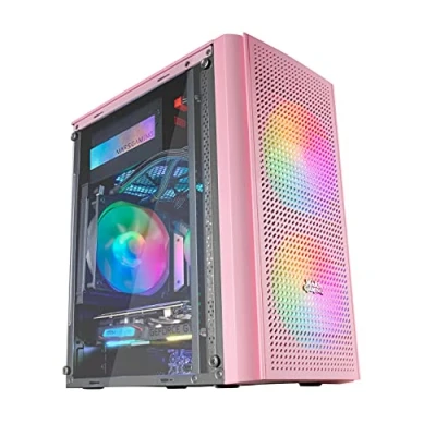 Afbeelding van Mars Gaming MC300P, pc behuizing Micro ATX, gehard glas, front mesh, 3 FRGB ventilatoren, roze