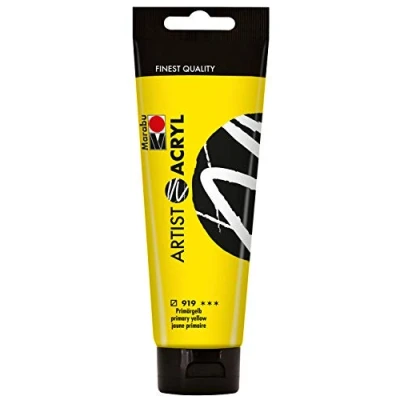 Afbeelding van Marabu Primaire geel, 120 ml, fijne acrylverf in artistieke kwaliteit op waterbasis, pastose, sterk gepigmenteerd, zeer goede glans en dekking, set van stuks
