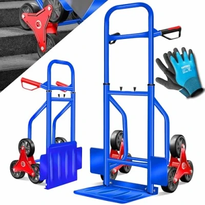 Afbeelding van MASKO® trapwagen, 200 kg, transportwagen, opvouwbaar, harde rubberen banden, kunststof handgrepen, stalen frame, blauw