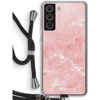 Afbeelding van Case Company® hoesje met Koord geschikt voor Samsung Galaxy S21 FE Roze marmer Telefoonhoesje Zwart Bescherming aan alle Kanten en Over de Schermrand