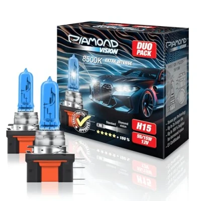 Afbeelding van 2 x H15 12 V 55/15 W 8500 K Diamond Vision alogeenlampen halogeen effect xenoneffect look blauw wit racing visie fout nachtbreaker laser motorfiets PGJ23t 1