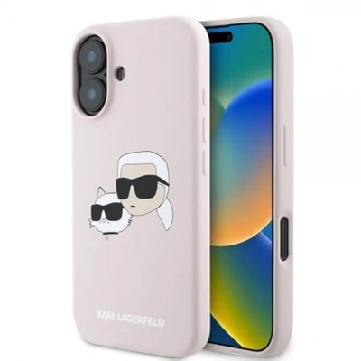 Afbeelding van Karl Lagerfeld iPhone 16 Backcover hoesje Magsafe SIL double Roze