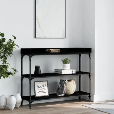 Afbeelding van Wandtafel met schappen 100x30x80 cm zwart
