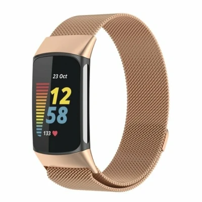 Afbeelding van Milanese bandje Champagne goud Geschikt voor FitBit Charge 5 &amp; 6