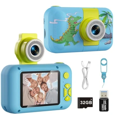 Afbeelding van ARNSSIEN camera voor kinderen van 3 tot 12 jaar, digitale peuters, kerst en verjaardagscadeaus kinderen, selfie videocamera met 32 GB TF kaart