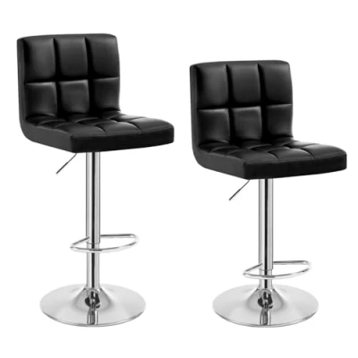 Afbeelding van WOLTU BS9107 Set Van 2 Barstoelen met zitting in Kunstleer en poten chroomstaal,Barkruk Bistrokruk verstelbare Draaistoel,Zwart
