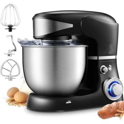 Afbeelding van Royalty Line® PKM1600 Keukenmachine Keukenrobot 1600W Keukenmixer Met 6 Snelheidsstanden Foodprocessor Spatscherm &amp; Liter RVS Mengkom Zwart