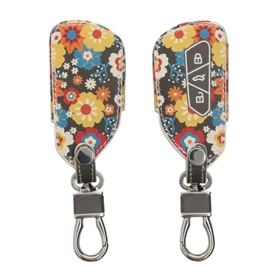 Afbeelding van kwmobile Autosleutel hoesje geschikt voor VW Golf 8 3 knops behuizing Case in oranje / rood wit Vintage bloemenmotief design