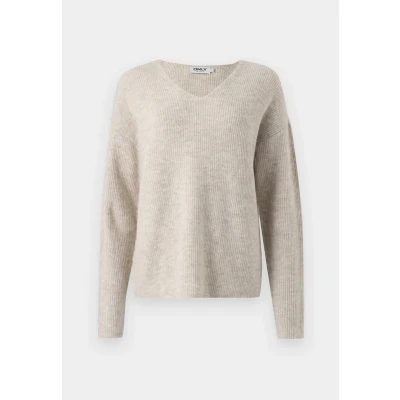 Afbeelding van ONLY Camilla Vneck L/S NOOS Trui, Dames, Maat: Small, Pumice stone/melange