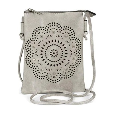 Afbeelding van styleBREAKER 02012367 Mini schoudertas voor dames met lasergesneden bloemenpatroon en strass, Oranje