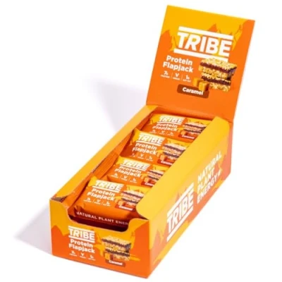 Afbeelding van TRIBE Flapjacks Protein Flapjacks, 3 laags, karamel, natuurlijke plantaardige energie met buitengewone smaak, veganistisch, zuivelvrij en glutenvrij (12 repen van 50 g)