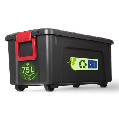 Afbeelding van Iris Ohyama, Vouwdozen, 75 l, zwart, groot, robuust, stapelbaar, voor garage, planken, organisatiedoos, kunststof, container, SIA