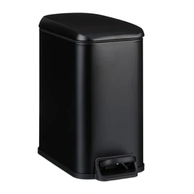 Afbeelding van Relaxdays pedaalemmer badkamer 5 liter softclose toilet matte look zwart