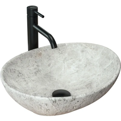 Afbeelding van REA Sofia Opzetwastafel Waskom 41 x 34.5 15 cm Light Stone Stonelook