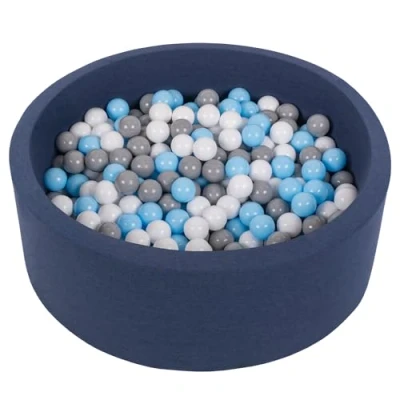 Afbeelding van Selonis Ballenbad 90 x 30 cm, 200 ronde ballen van schuimrubber voor baby&#039;s en kinderen, donkergrijs: wit/grijs/babyblauw