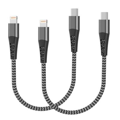 Afbeelding van 2 stuks 0,3 m korte USB C naar Lightning kabel Apple MFI gecertificeerd nylon type voor iPhone 14 Pro Max 13 12 11 XS XR 8 SE