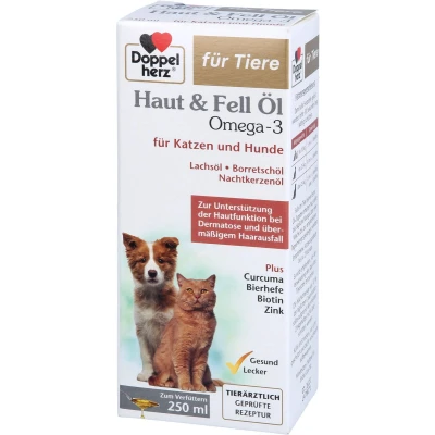 Afbeelding van Doppelherz Haut &amp; Fell Öl Omega 3 für Katzen + Hunde zur Unterstützung der Hautfunktion bei Dermatose und übermäßigem Haarausfall, 250 ml Lösung
