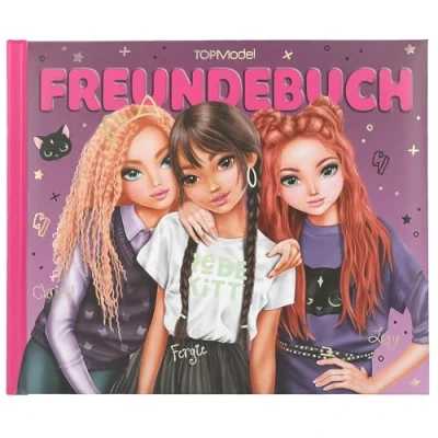 Afbeelding van Depesche TOPModel Rebel 13200 vriendschapsboek Kitty paars en zwart, met patroon katten, 108 pagina&#039;s om te schrijven decoreren, meerkleurig