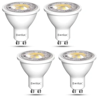 Afbeelding van Bonlux GU10 led spot, 12 V, warmwit, 3000 K, MR16, schijnwerper, 7 W vervangt 65 halogeenlamp, AC V MR16 lamp, reflector, 38 graden stralingshoek, niet dimbaar, 4 stuks.