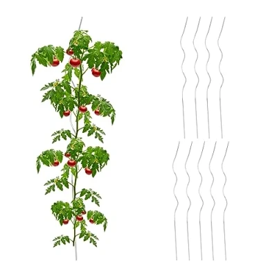 Afbeelding van tomatenspiraal set van 10 Ø 5 mm 90 cm lang verzinkt staal plantensteun zilver