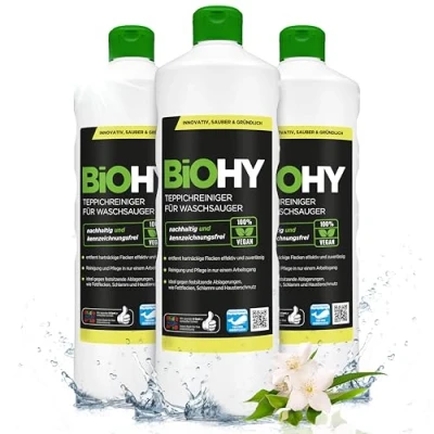 Afbeelding van BiOHY Tapijtreiniger voor stofzuigers (3 x 1l Fles) geschikt alle verwijdert moeiteloos vlekken in één stap schoonmaken en verzorgen (Waschsauger)