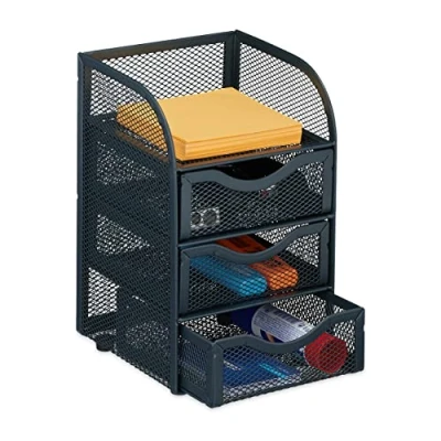 Afbeelding van Relaxdays bureau organizer 4 vakken opbergbox lades desk metaal gaas