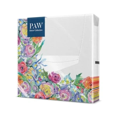 Afbeelding van PAW Papieren servetten, 3 laags (33 x 33 cm), 20 stuks, perfect voor verjaardagen, feesten, bruiloften, kommunion en vieringen, tafeldecoratie geschilderde rozenhoek
