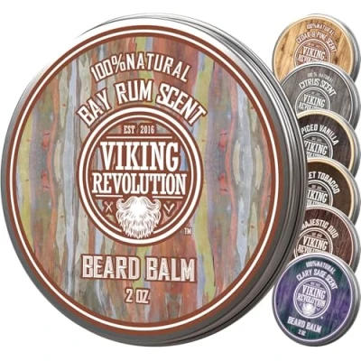 Afbeelding van Viking Revolution Baardbalsem Wax na shampoo zonder uitspoelen voor mannen met argan &amp; jojoba olie Kap, versterking verzacht baard snor geur van bessenrum 57g