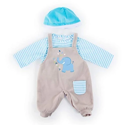 Afbeelding van Bayer Design 83876AA Poppenkleding 33 38 cm, accessoires voor pop, overall, T shirt, muts, blauw, grijs
