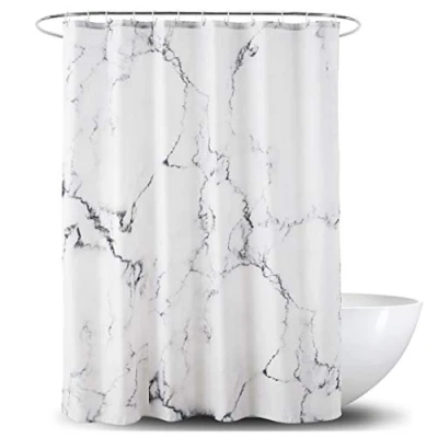 Afbeelding van Alumuk douchegordijn van stof, waterdicht met versterkte zoom, textiel wasbaar in de afmetingen 180 cm x cm, polyester marmer