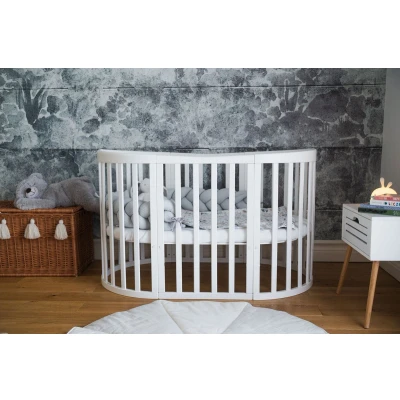 Afbeelding van Multifunctioneel OVAAL wit 7 in 1 Babybed / ledikant/ peuterbed incl. matras