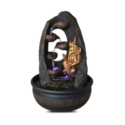 Afbeelding van Ganesh Boeddha kamerfontein met kleurrijk ledlicht, Feng Shui Zen decoratie, tafelfontein, kantoor, slaapkamer, woonkamer, gesloten circuit, geluksgeschenk, H 40 cm, Mystic Zen&#039;Light