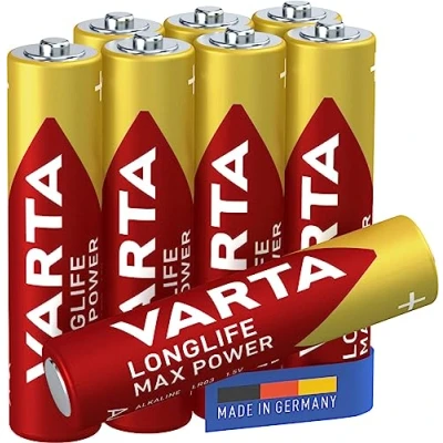 Afbeelding van Varta Longlife Max Power AAA Micro LR03 batterij (8 stuks) alkalinebatterijen ideaal voor speelgoed en alledaagse apparaten, rood