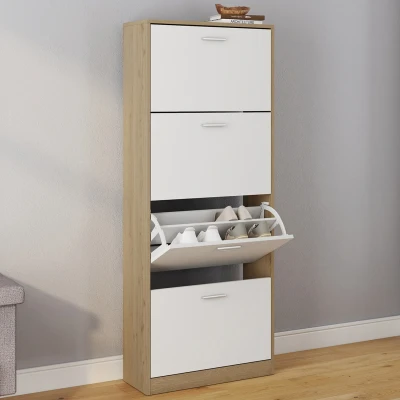 Afbeelding van Meuble à chaussures KLARK imitation hêtre 4 portes blanches