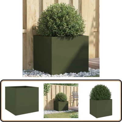 Afbeelding van Plantenbak 49x47x46 cm koudgewalst staal olijfgroen