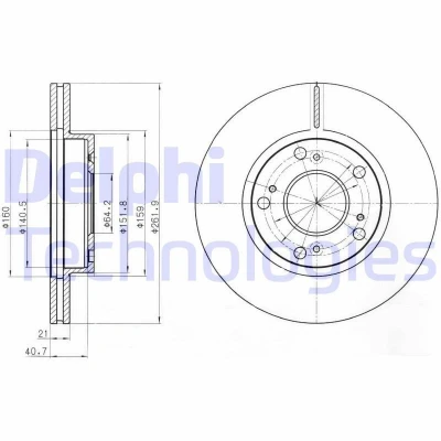 Afbeelding van DELPHI BG4294 Remschijf 262 21 5 Geventileerd Geolied Semi finished Zonder wiellager, ABS sensorring HONDA: CIVIC 7 Hatchback, 8