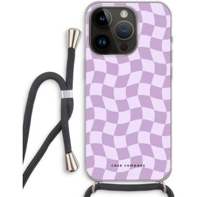 Afbeelding van Case Company® hoesje met Koord geschikt voor iPhone 14 Pro Grid Paars Telefoonhoesje Zwart Extra Bescherming aan alle Kanten en Over de Schermrand