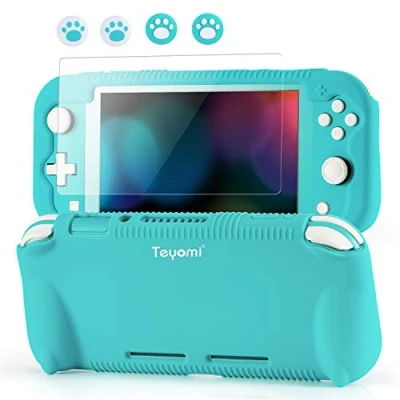 Afbeelding van Teyomi Nintendo Switch Lite siliconen beschermhoes met displaybeschermfolie 4 joystickdoppen en speelkaartvakken Hoes standaard Schokabsorberend krasbestendig ontwerp