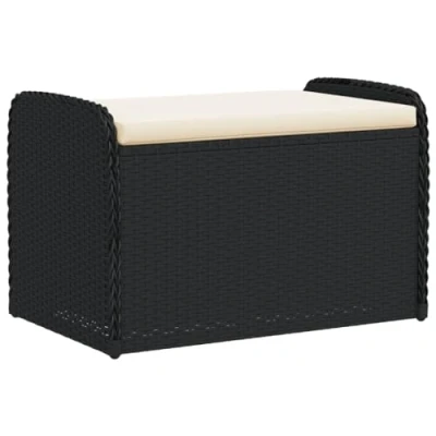 Afbeelding van Opbergbankje met kussen 80x51x52 cm poly rattan zwart