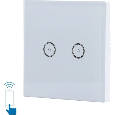 Afbeelding van WiFi Smart Switch slimme schakelaar 2 lichtpunten inbouw touch bediening glas 230V 10A