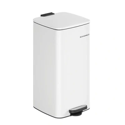 Afbeelding van SONGMICS Afvalemmer voor de keuken, afvalbak 30 l, pedaalemmer van staal, met binnenemmer, zachte sluiting en opening, wolkenwit LTB593W02