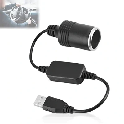 Afbeelding van USB A stekker naar 12 V vrouwelijke sigarettenaansteker aansluiting, poort voor GPS Dashcam
