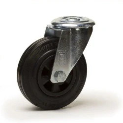 Image de Roulette à oeil pivotante diamètre 100 mm roue caoutchouc noir 70 Kg