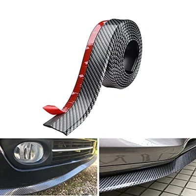 Afbeelding van BoYeeBo Universele bescherming voor de voorbumper van auto, zelfklevend, carrosserieverdeler, rubberen rok, 2,5 m, koolstofvezel, zwart