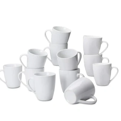 Afbeelding van AmazonCommercial koffiemokken, 12 delig, porselein, 355 ml, wit