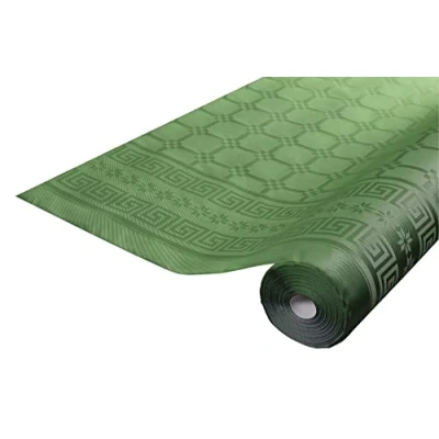 Afbeelding van Cogir Pro tafelkleed: damastpapieren wegwerptafelkleed op een rol van 25 m lang en 1,20 breed, dennengroen kleur. Damastpapier met chic klassiek universeel patroon, ref R482518I