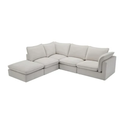 Afbeelding van Hoekbank links van beige stof met structuur BRUMADO L 284 cm x H 85 D 263